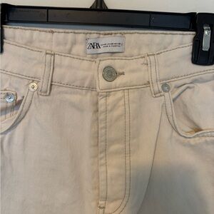 Zara high rise cream jeans with button closure